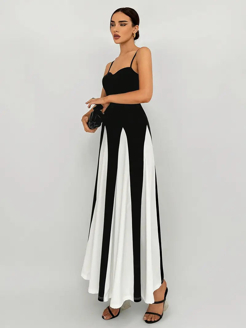 Women's Elegant Thin Strap Sweetheart Neckline Black & White