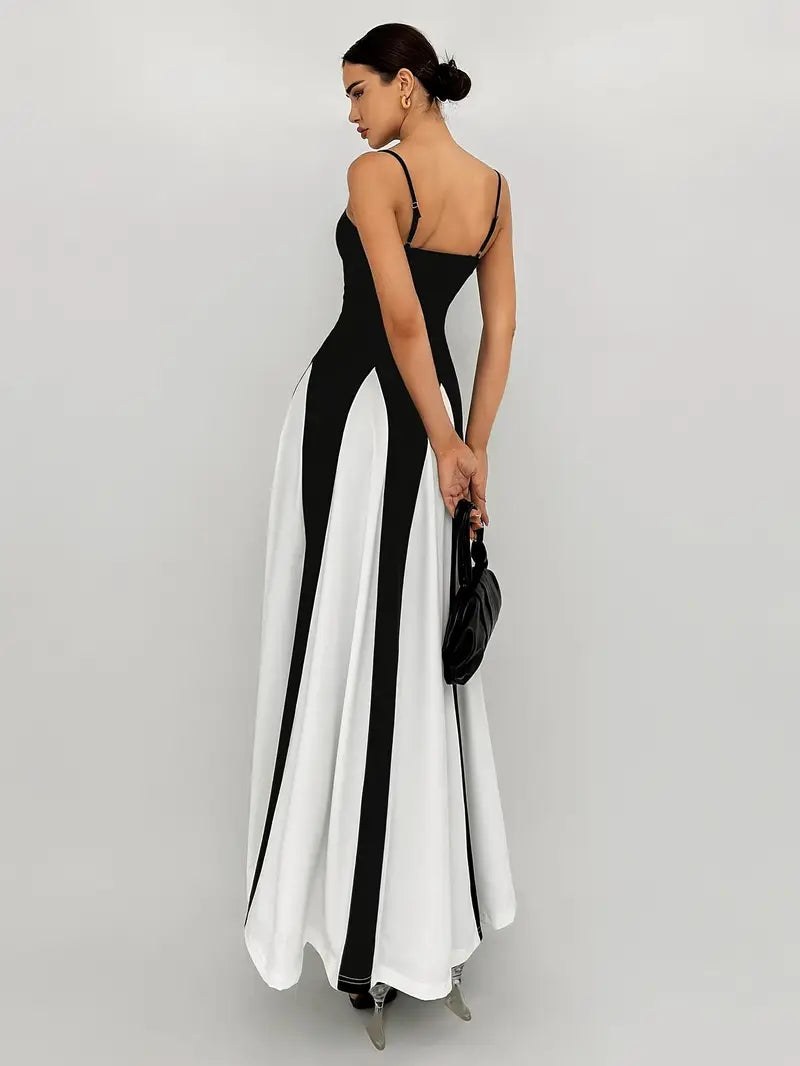 Women's Elegant Thin Strap Sweetheart Neckline Black & White
