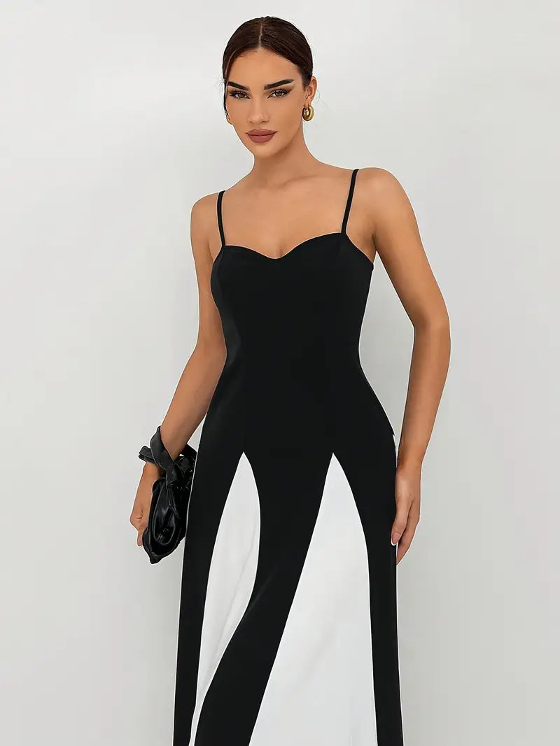 Women's Elegant Thin Strap Sweetheart Neckline Black & White