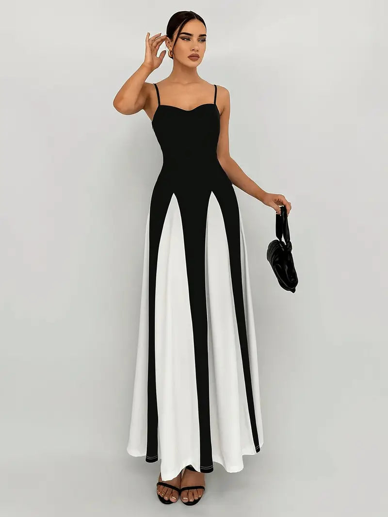 Women's Elegant Thin Strap Sweetheart Neckline Black & White